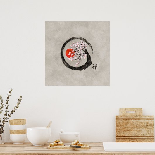 Zen Enso Circle and Sakura Tree on Canvas Poster (Küche)