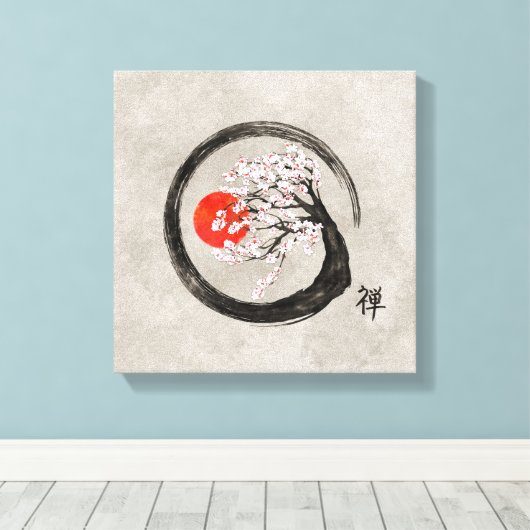 Zen Enso Circle and Sakura Tree on Leinwand (Insitu (Holzboden))