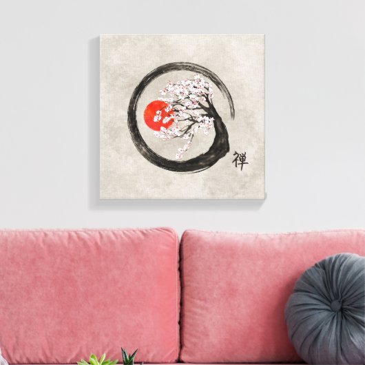 Zen Enso Circle and Sakura Tree on Leinwand (Insitu (Wohnzimmer))