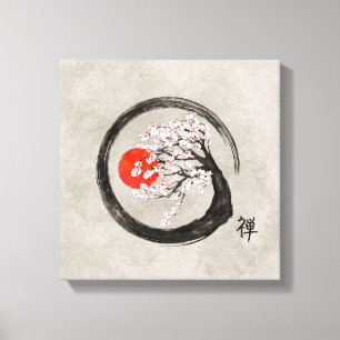 Zen Enso Circle and Sakura Tree on Leinwand