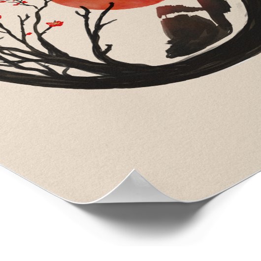 Zen Enso Circle and Sakura Tree Poster (Ecke)