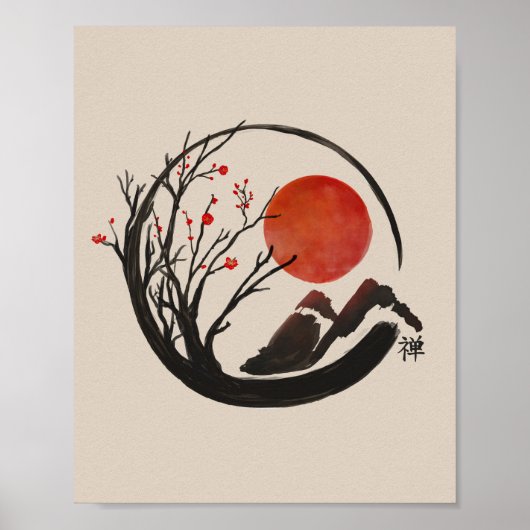 Zen Enso Circle and Sakura Tree Poster (Vorne)