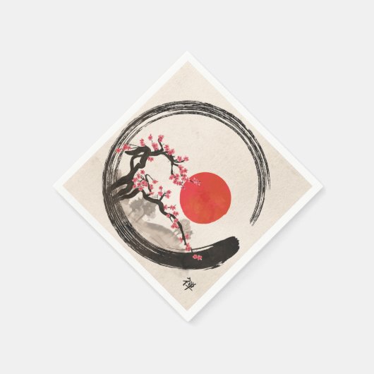 Zen Enso Circle and Sakura Tree Serviette (Ecke)