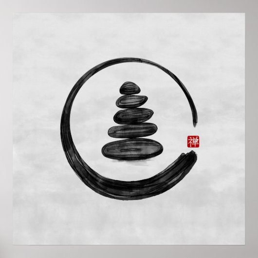 Zen Enso Circle and Zen stones - Watercolor Poster (Vorne)