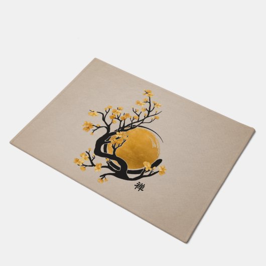 Zen Enso Circle, Golden Sun und Sakura Blossom Fußmatte (Schrägansicht)