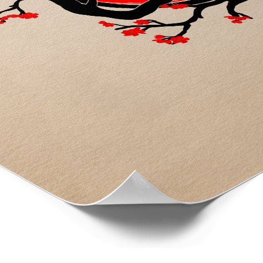 Zen Enso Circle, Sun und Red Sakura Blossom Poster (Ecke)