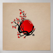 Zen Enso Circle, Sun und Red Sakura Blossom Poster (Vorne)