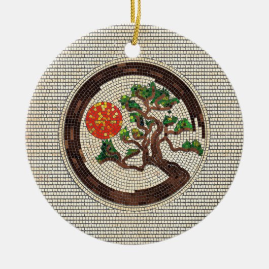 Zen Enso Circle und Bonsai Tree Mosaic Keramik Ornament (Vorne)