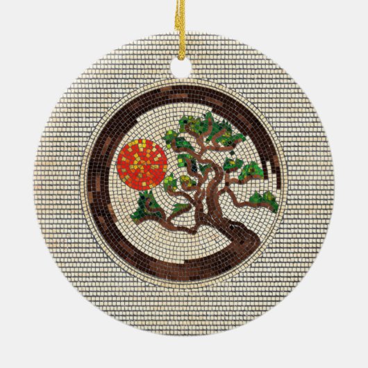 Zen Enso Circle und Bonsai Tree Mosaic Keramik Ornament (Hinten)