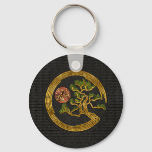 Zen Enso Circle und Bonsai Tree Mosaik Schlüsselanhänger