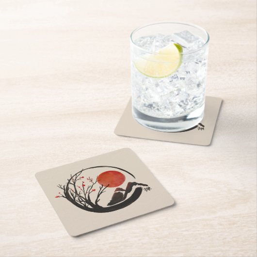 Zen Enso Circle und Sakura Baum Rechteckiger Pappuntersetzer (Vor Ort)