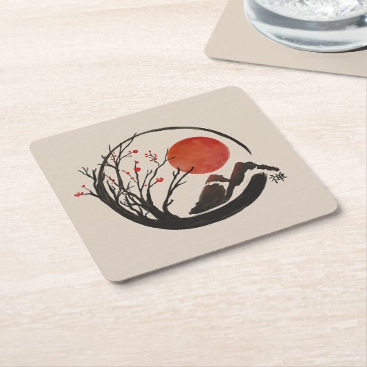 Zen Enso Circle und Sakura Baum Rechteckiger Pappuntersetzer (angewinkelt)