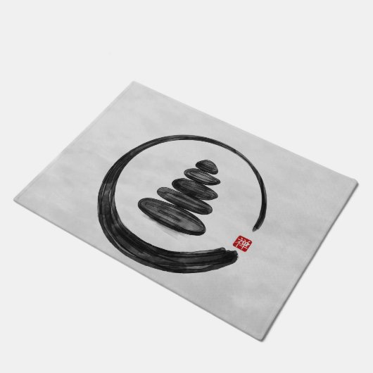 Zen Enso Circle und Zen Steine - Wasserfarbe Fußmatte (Schrägansicht)