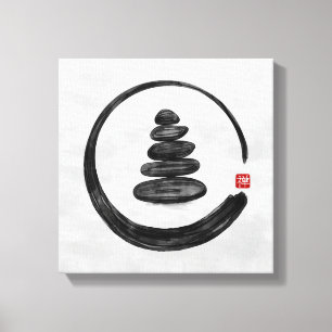 Zen Enso Circle und Zen Steine - Wasserfarbe Leinwanddruck