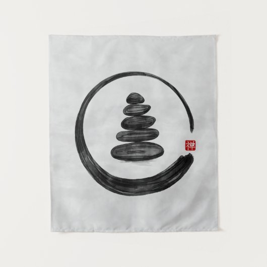 Zen Enso Circle und Zen Steine - Wasserfarbe Wandteppich (Vorderseite)