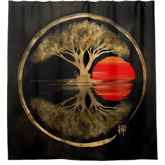 Zen Enso Golden Sunset Duschvorhang (Vorderseite)