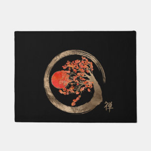 Zen Enso Kreis und goldener Kirschblüte-Baum Fußmatte