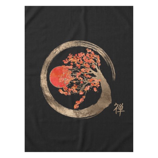 Zen Enso Kreis und goldener Kirschblüte-Baum Tischdecke (Vorderseite)