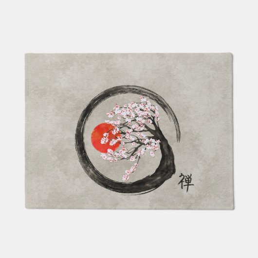 Zen Enso Kreis und Kirschblüte-Baum auf Leinwand Fußmatte (Vorderseite)