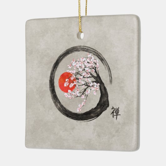 Zen Enso Kreis und Kirschblüte-Baum auf Leinwand Keramikornament (Links)