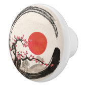Zen Enso Kreis und Kirschblüte-Baum Keramikknauf (Rechts)