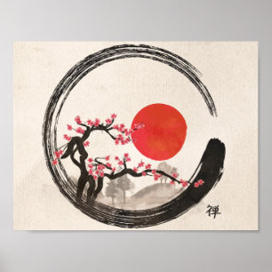 Zen Enso Kreis und Kirschblüte-Baum Poster