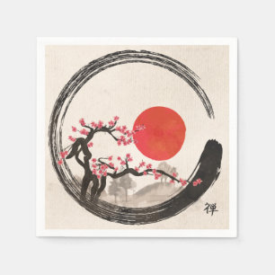 Zen Enso Kreis und Kirschblüte-Baum Serviette