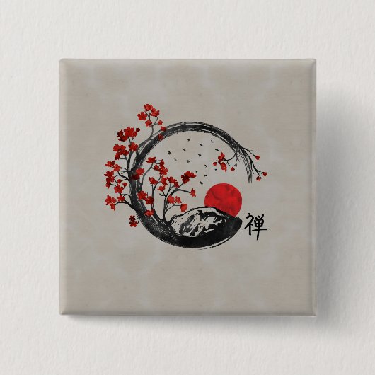 Zen Enso Kreis und Kirschblüte-Niederlassungen Button (Vorderseite)