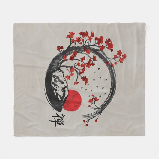 Zen Enso Kreis und Kirschblüte-Niederlassungen Fleecedecke (Vorderseite (Horizontal))