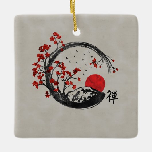 Zen Enso Kreis und Kirschblüte-Niederlassungen Keramikornament (Vorderseite)