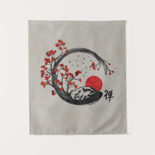 Zen Enso Kreis und Kirschblüte-Niederlassungen Wandteppich
