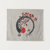 Zen Enso Kreis und Kirschblüte-Niederlassungen Wandteppich (Vorderseite (Horizontal))