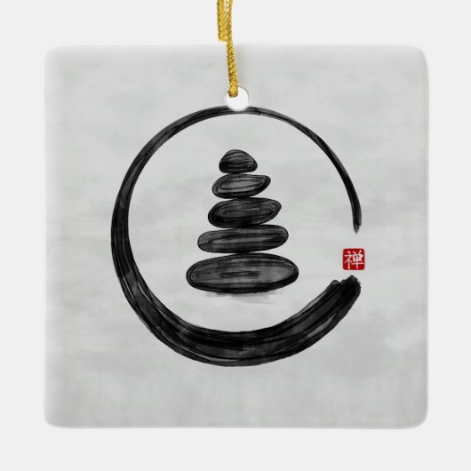 Zen-Enso-Kreis und Zen-Steine - Aquarell Keramikornament (Vorderseite)