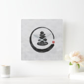 Zen-Enso-Kreis und Zen-Steine - Aquarell Quadratische Wanduhr (Zuhause)