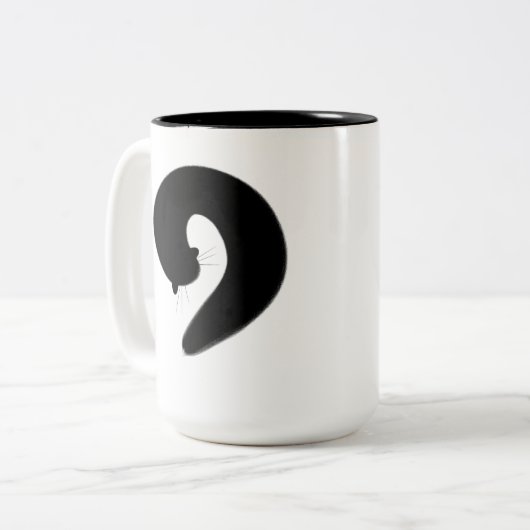 Zen Enso Schlafenschwarze Katze Zweifarbige Tasse (Vorderseite Links)