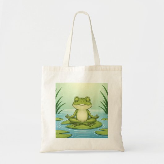 Zen Frog Meditating on Lily Pad – Peaceful Yoga Ca Tragetasche (Vorne)