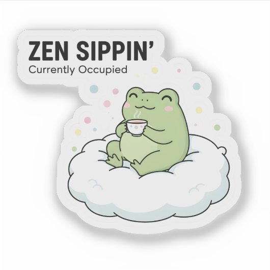 Zen Frog Tea Sticker – Chill Cute Cloud Animal (Vorderseite)