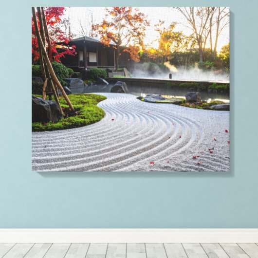 Zen Garden mit Raked Sand und japanischen Ahorn Leinwanddruck