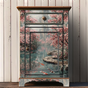 Zen Garten Koi Teich & Sakura Berg Dekupage Seidenpapier