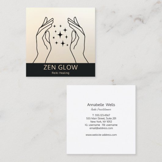 Zen Glow Energy Healer Reiki Practitioner Wellness Quadratische Visitenkarte (Vorne/Hinten)