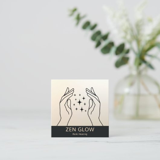 Zen Glow Energy Healer Reiki Practitioner Wellness Quadratische Visitenkarte (Stehend Vorderseite)