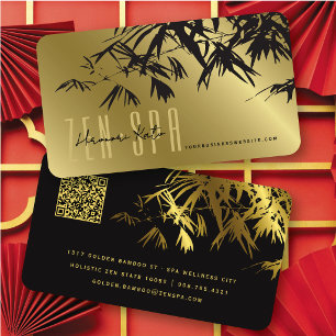 Zen Gold und schwarze asiatische Bambusblätter Min Visitenkarte
