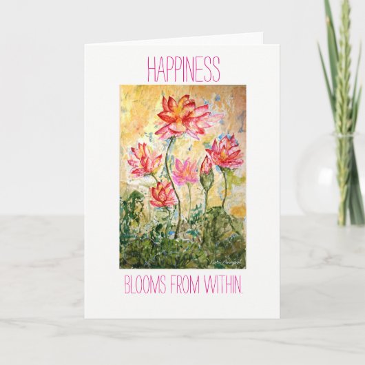 Zen Happiness Lotus Watercolor Kunst, Dichtung und Karte (Vorderseite)