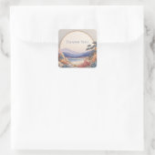 Zen Indigo Mountain Circle Gold Frame Peach Floral Quadratischer Aufkleber (Tasche)