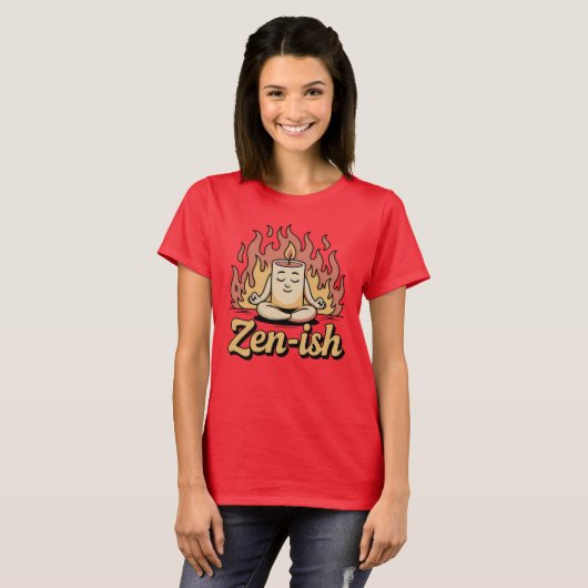 Zen-ish | Funny Meditation in Chaos Candle Design T-Shirt (Vorne ganz)