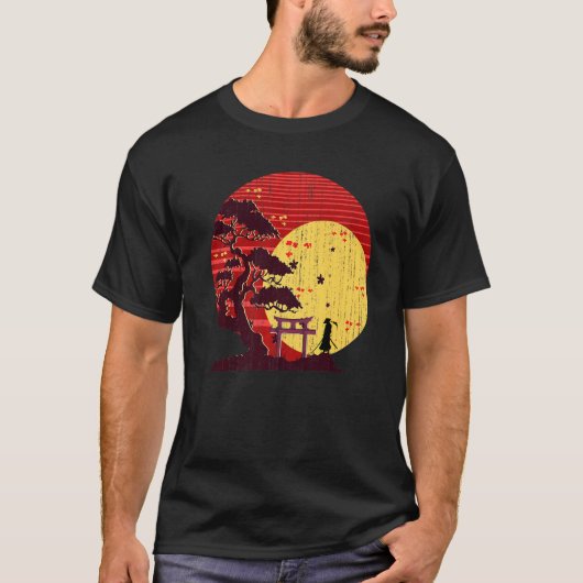 Zen japanische Kultur Buddhist Sunset Bonsai Tree T-Shirt (Vorderseite)
