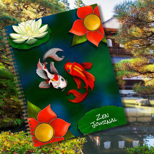 Zen Journal Yin Yang Koi Fish White Lotus Pond Notizblock