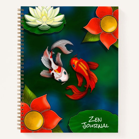 Zen Journal Yin Yang Koi Fish White Lotus Pond Notizblock (Vorderseite)