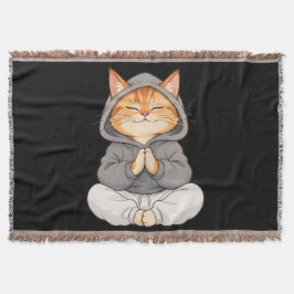 Zen-Katze im Hoodie – Süße meditierende Cartoon-Ka Decke