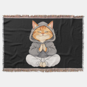 Zen-Katze im Hoodie – Süße meditierende Cartoon-Ka Decke